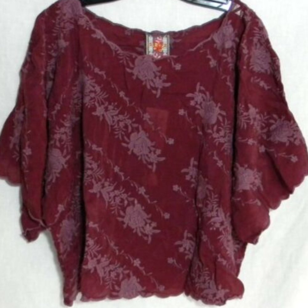 JOHNNY WAS TIERRA TONAL EMBROIDERED BLOUSE